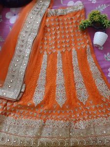 Orange Embroidery Lehenga Choli
