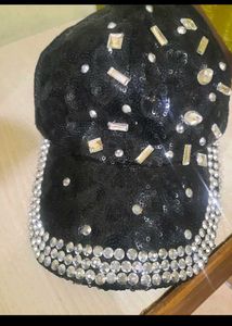 Rhinestone Embellished Black Baseball Cap