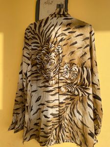 Tiger Print Button-Up Shirt