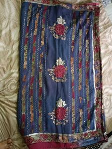 Elegant Blue Embroidered Saree