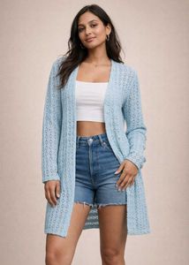 Stylish Blue Knit Cardigan