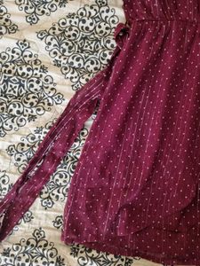 Maroon Polka Dot Shimmer Dress 🎀✨️