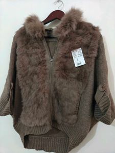 Imported Fur Trim Knit Cardigan