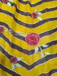 Brown &amp;Yellow Rajasthani Tie Dye Heavywork Saree