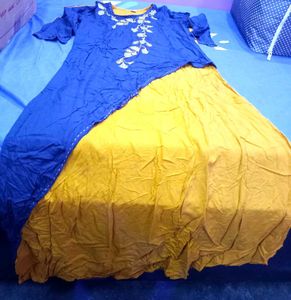 Stylish Blue &amp; Yellow Dress 44 Size