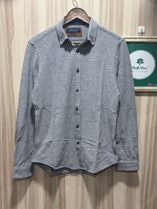 Zara Man Grey Slim Fit Elbow Patch Shirt