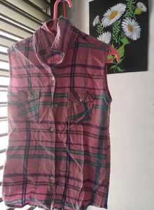 Vintage Pink Plaid Sleeveless Shirt
