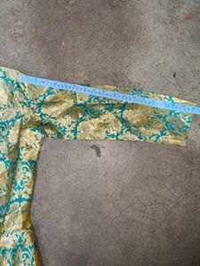 &#34;Women’s Golden Brocade Silk Long Ethnic Jacket