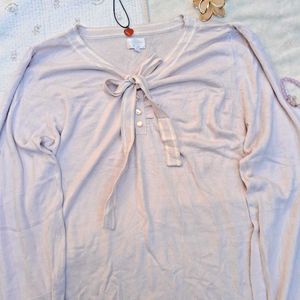 Pastel Tie-Neck Long Sleeve Top