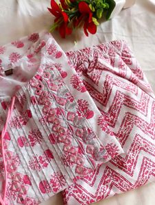 Pink Floral Cotton Kurta Set
