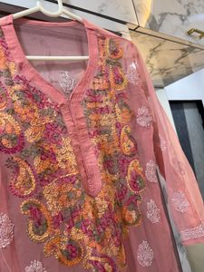 pink chikankari kurta