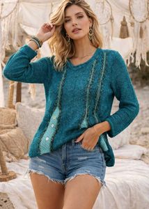 🎁Buy1 Get1 Free France Unique Teal Knit Sweater B