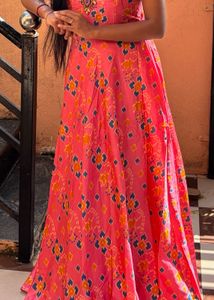 Pink Printed Anarkali Dress