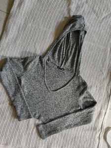 Gray Long Sleeve Crop Top
