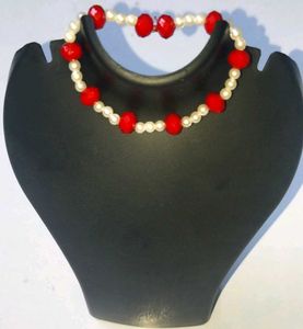 Braslate eyerring Red,Cream adjustable unique ston