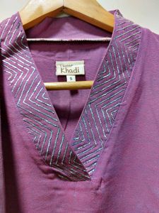 Purple Cotton Kurta With Linen Dupatta
