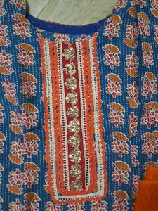 Blue N Orange Katha Work Suit