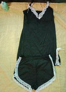 Black Lace Trim Pajama Set