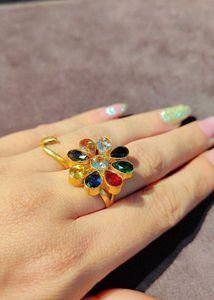 Colorful Gemstone Flower Ring