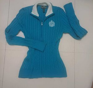Ralph Lauren Blue Cable Knit Zip Up Sweater