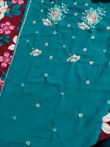 Embroidered sea green saree