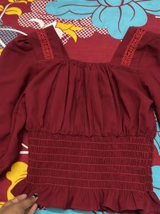 Burgundy Smocked Peplum Top