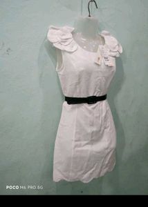 White Dress with Belt Detail