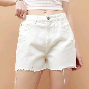 White Distressed Denim Shorts🤍