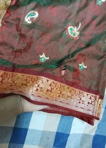 Greenish Maroon Grand Silk Saree With Blouse