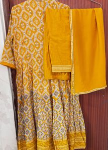 BIBA Yellow Printed Kurta Set