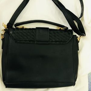 Black Woven Flap Crossbody Bag