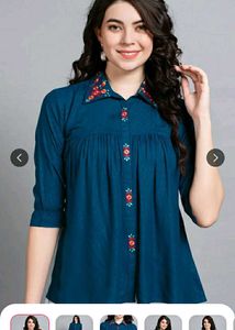 Women's MOJILAA Blue Floral Embroidered Top
