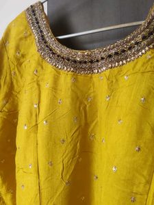 Yellow Indo western gowm with dupatta