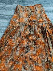 Orange Floral Print Skirt
