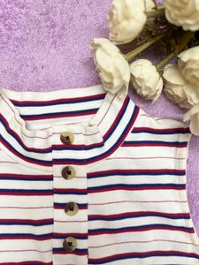 White Top With Red Blue Strips