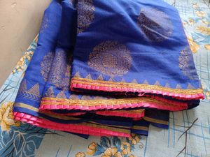 Beautiful Golden Patched Blue Banarasi Saree