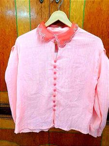 Coral Pink Button-Down Top