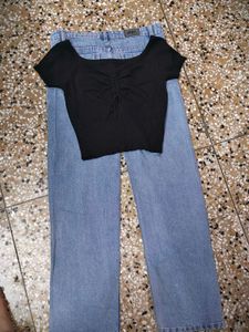 Wide Leg Jeans And Black Top Combo