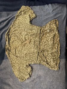 Olive Green Floral Top - Tie Detail