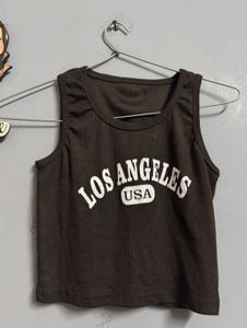 Chic Brown 'Los Angeles USA' Ribbed Crop Top