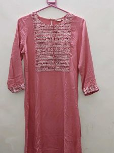 ✨ Max Peach Pink Solid Casual Kurta (M, 38) ✨