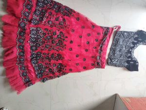 Embellished Velvet Blouse with red Ghagra