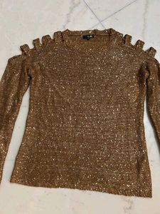 Sparkly Cold Shoulder Sweater