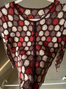 RUST ORANGE FLORAL CROCHET CARDIGAN