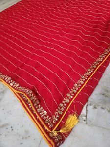 fully Red saree with zari work less