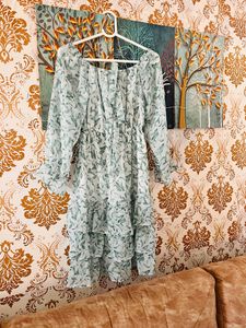 Floral Green Leaf Printed Western Dress