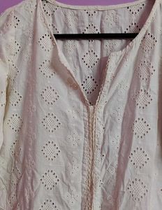 White Chickenkari Kurti