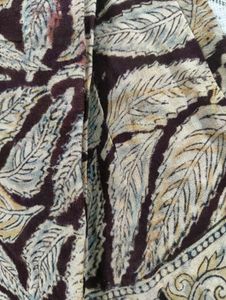 Teal Cotton Kurti with Leaf-Print Yoke &amp; Matching