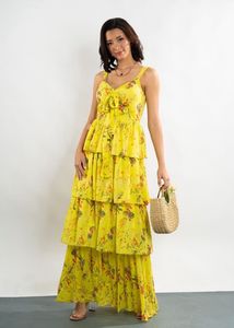 Yellow Floral Layered Maxi Dress