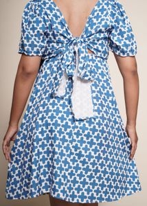 Blue Plus Print Tie Back Dress